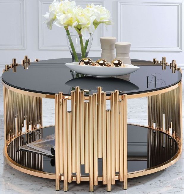 Favorite Gold Coffee Tables In Tanquin Gold And Black Glass Coffee Table – 1stopbedrooms (View 3 of 20)