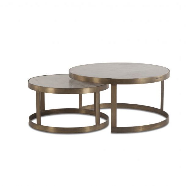 Favorite White Marble And Gold Coffee Tables Regarding Michaelangelo White Marble Coffee Tables With Antique Gold (View 10 of 20)