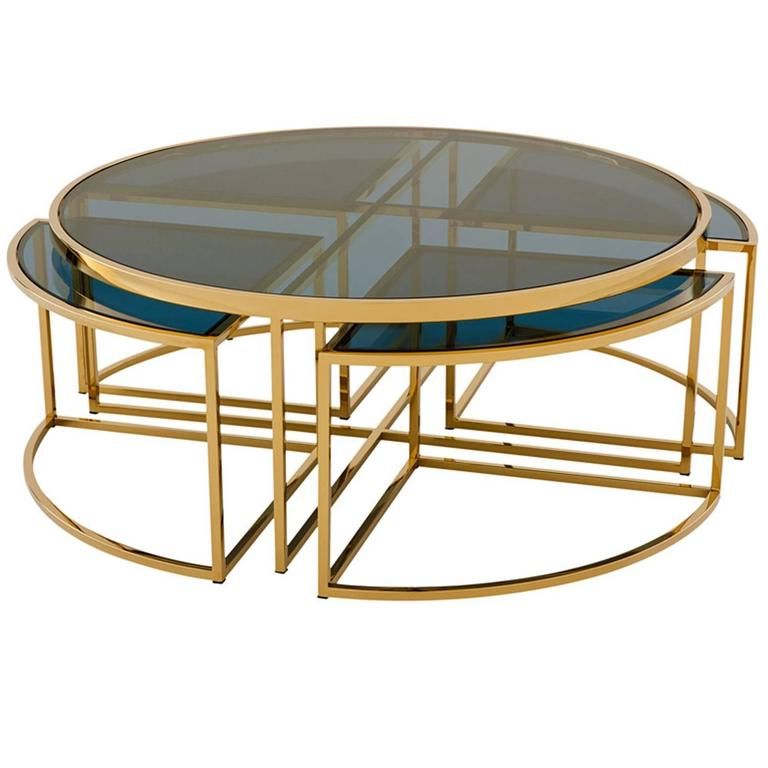 Four Pieces Coffee Table In Gold Finish Or Polished Intended For Well Known Square Black And Brushed Gold Coffee Tables (Gallery 1 of 20)
