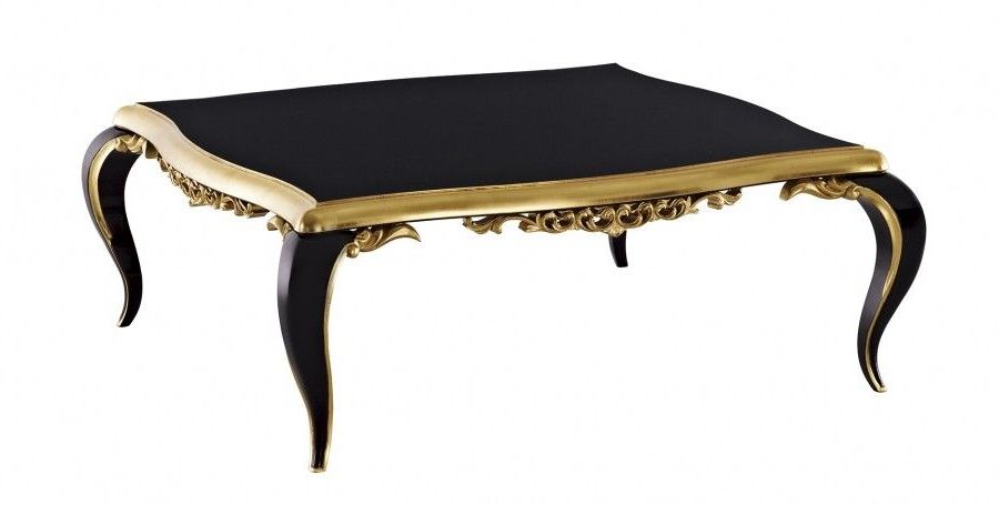 French Black Gloss And Gold Leaf Carved Square Coffee In Newest Antiqued Gold Leaf Coffee Tables (View 9 of 20)