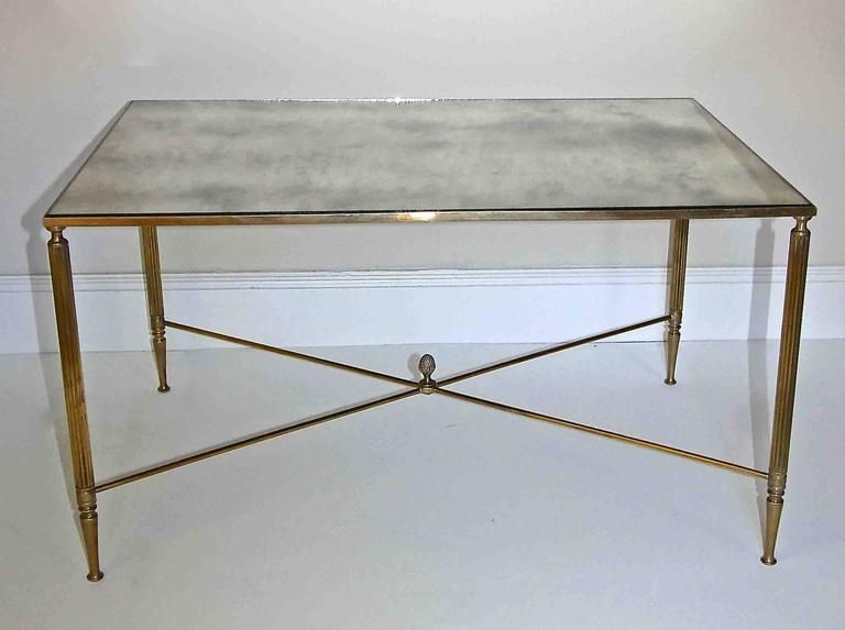 French Brass X Base Antiqued Mirror Top Cocktail Table For Throughout Well Known Antique Mirror Cocktail Tables (View 6 of 20)