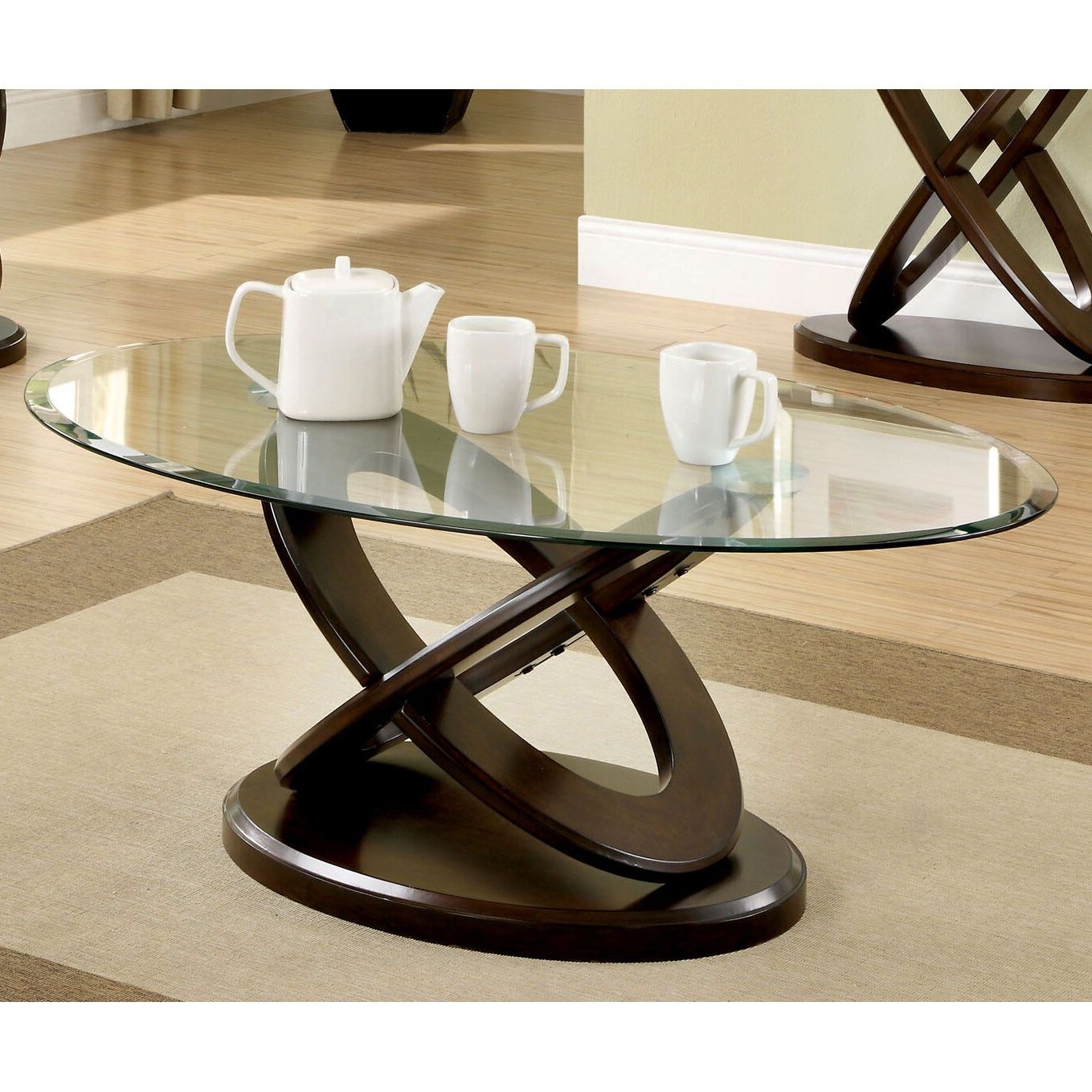 Furniture Of America Evalline Oval Glass Top Coffee Table With Trendy Espresso Wood And Glass Top Coffee Tables (Gallery 20 of 20)