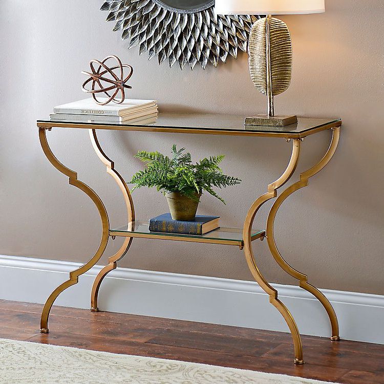 Geometric Gold Glass Console Table (View 12 of 20)