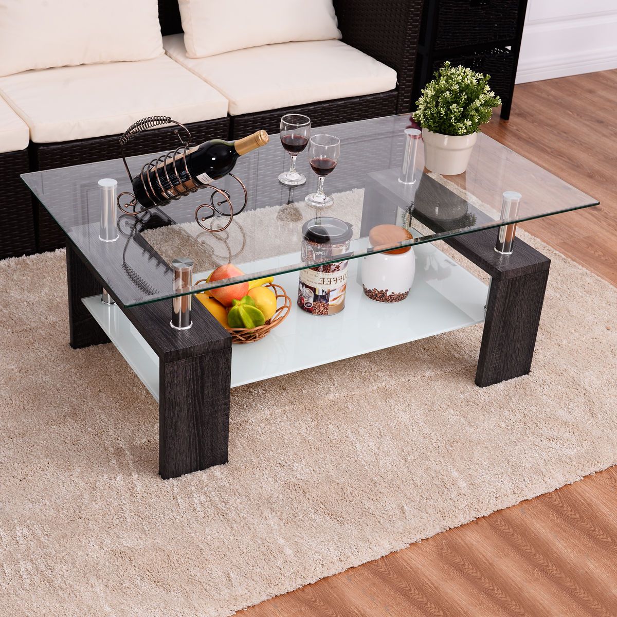 Giantex Rectangular Home Tempered Glass Coffee Table With Pertaining To Well Liked Rectangular Glass Top Coffee Tables (View 3 of 20)