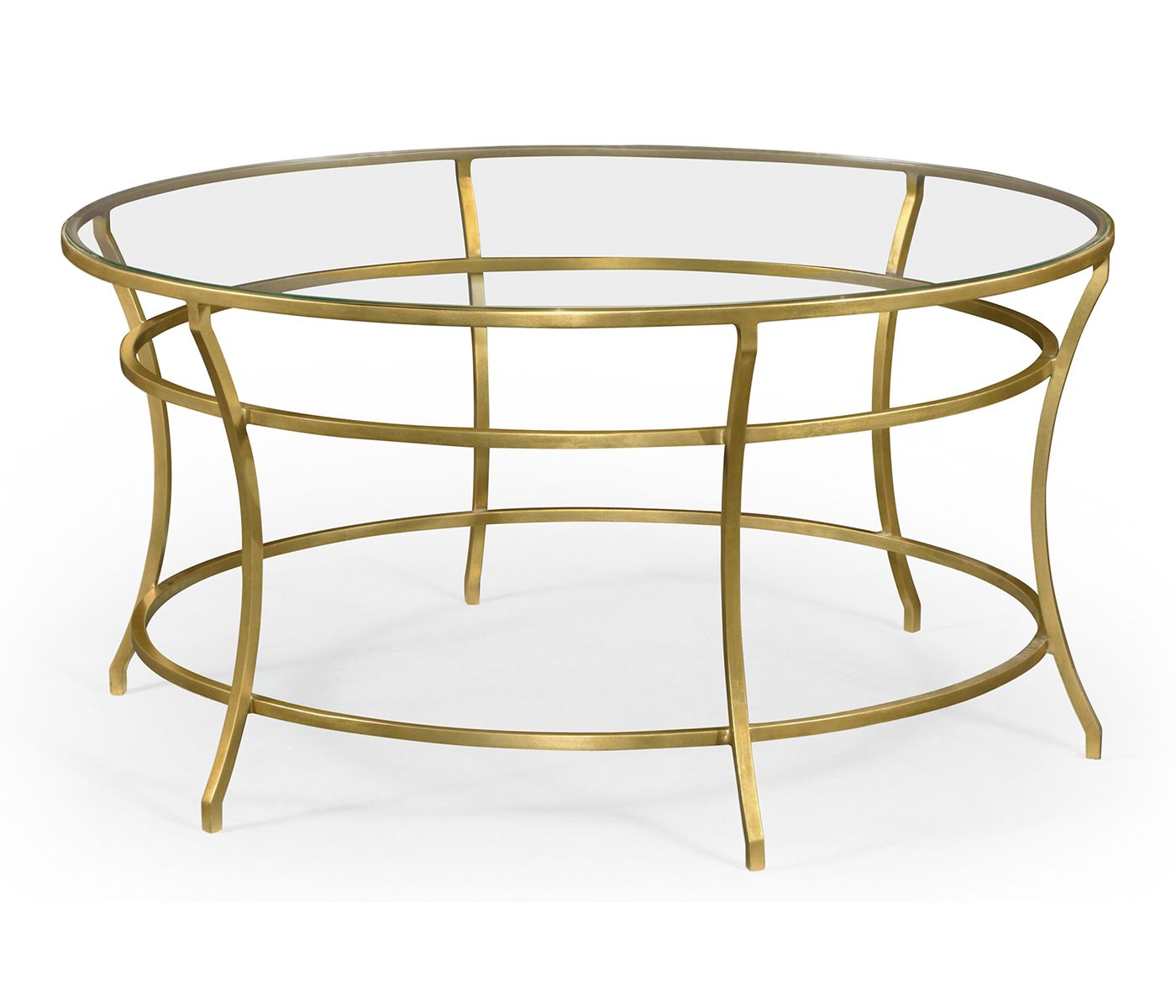 Gilded Iron Round Coffee Table With A Clear Glass Top Inside Famous Round Iron Coffee Tables (View 6 of 20)
