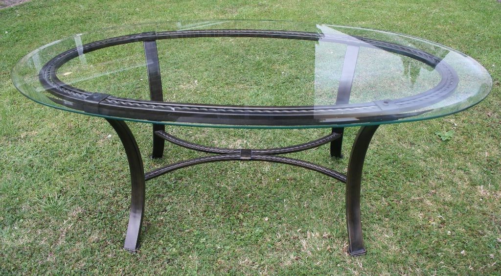 Glass Top Oval Wrought Iron Coffee Table, Furniture With Latest Oval Corn Straw Rope Coffee Tables (View 7 of 20)