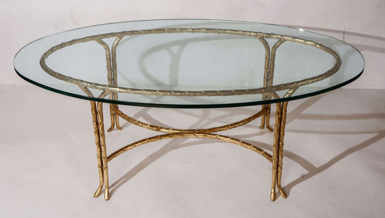 Gold Leafed Maison Bagues Oval Coffee Table At 1stdibs Inside Widely Used Glass And Gold Oval Coffee Tables (Gallery 1 of 20)