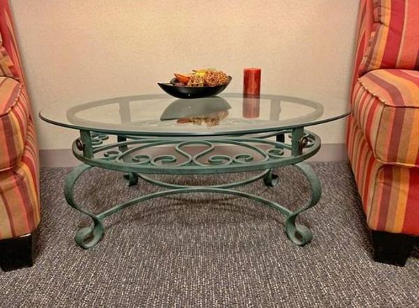 Gorgeous Ocean Green / Teal Wrought Iron Coffee Table With Pertaining To Latest Oval Aged Black Iron Coffee Tables (View 8 of 20)