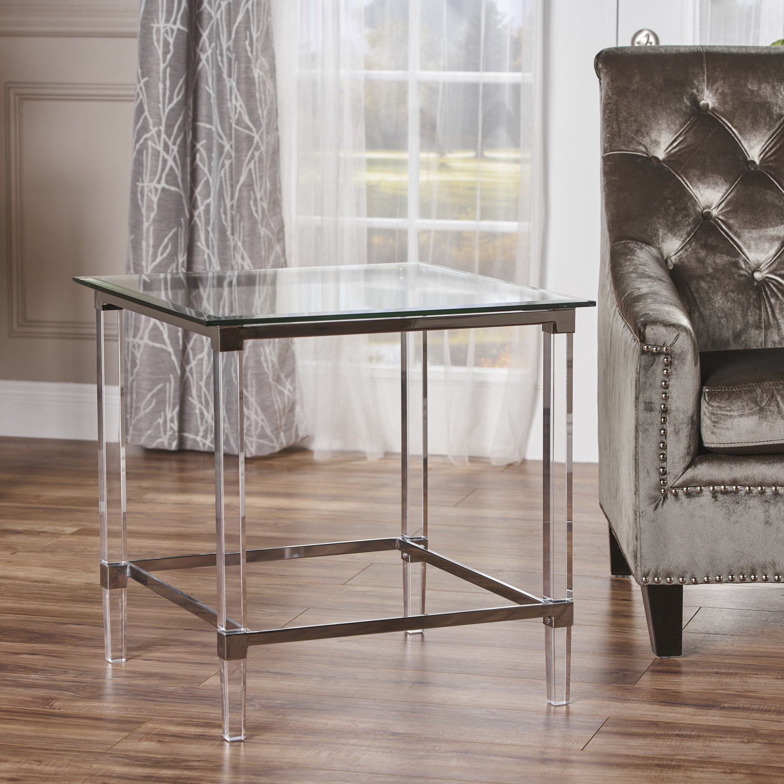 Great Deal Furniture 302234 Orson Acrylic And Tempered Pertaining To Famous Gold And Clear Acrylic Side Tables (Gallery 3 of 20)