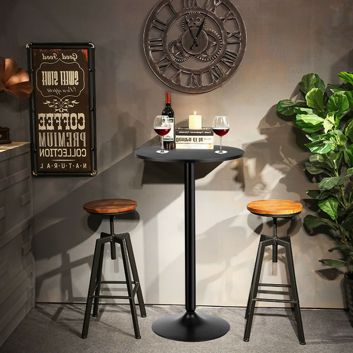 Gymax 24" Round Pub Table Bistro Bar Height Cocktail Table Intended For 2019 Natural And Black Cocktail Tables (Gallery 14 of 20)
