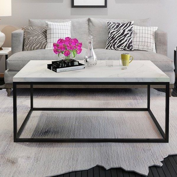 Gymax Modern Rectangular Cocktail Coffee Table Metal Frame Pertaining To Favorite Black Metal And Marble Coffee Tables (View 8 of 20)
