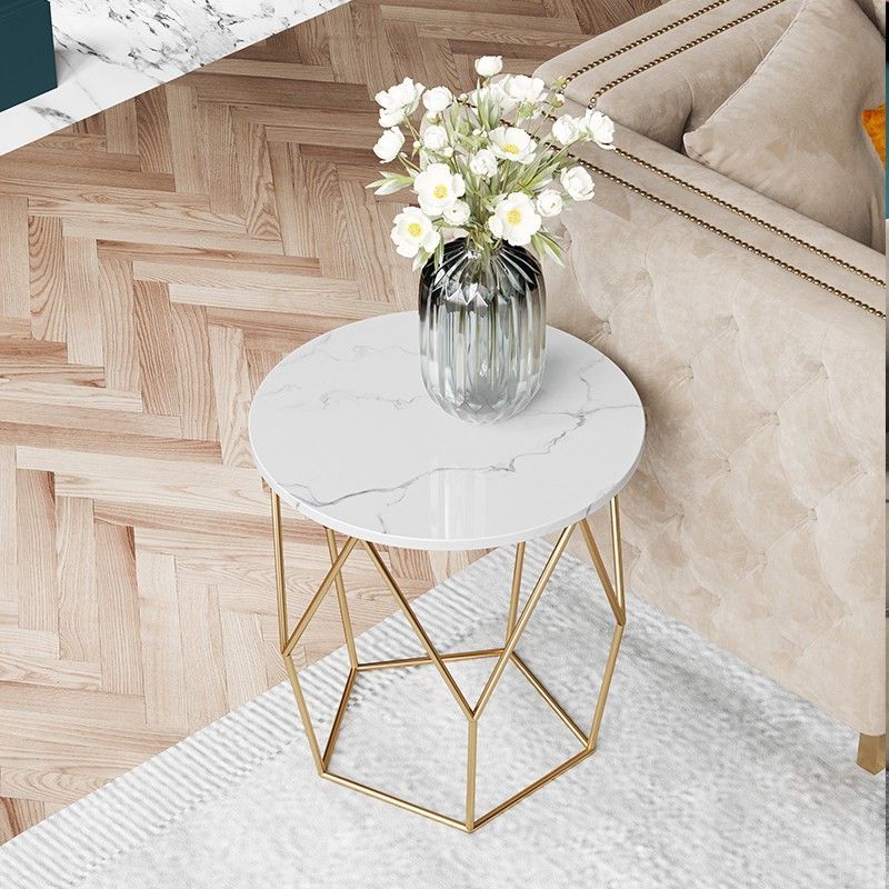Hollow Out Metal Geometric Structure Marble Top Small Pertaining To Popular Geometric White Coffee Tables (View 11 of 20)