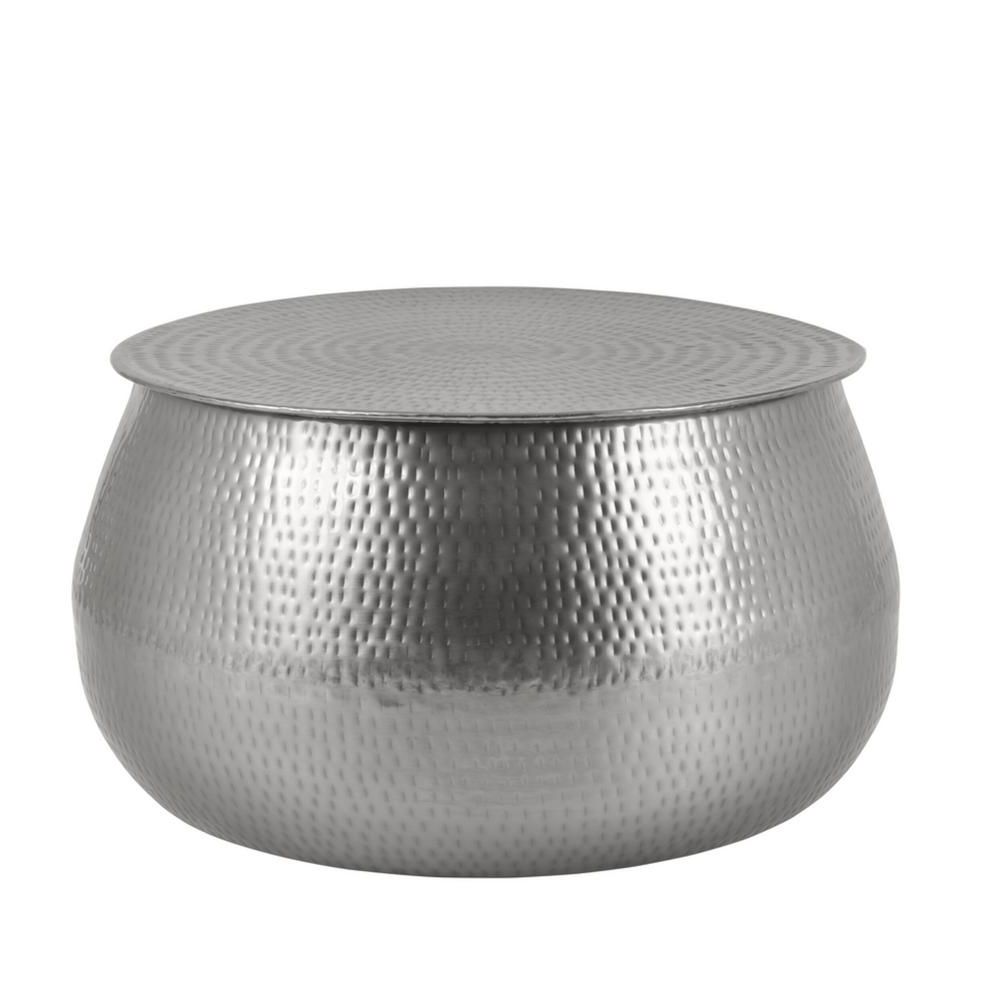 Home Decorators Collection Calluna Round Silver Metal Pertaining To Recent Hammered Antique Brass Modern Cocktail Tables (Gallery 9 of 20)