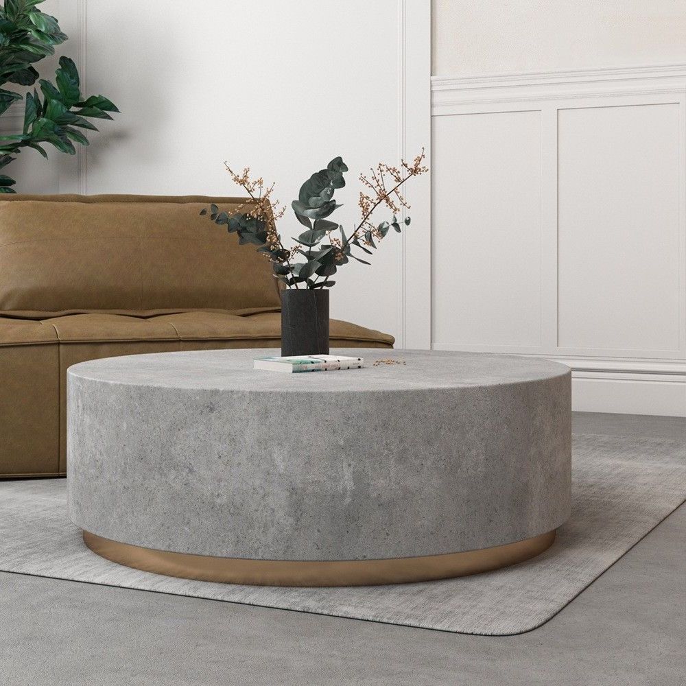 Industrial Coffee Table Round Cement Coffee Table In Light Throughout Recent Light Natural Drum Coffee Tables (Gallery 17 of 20)