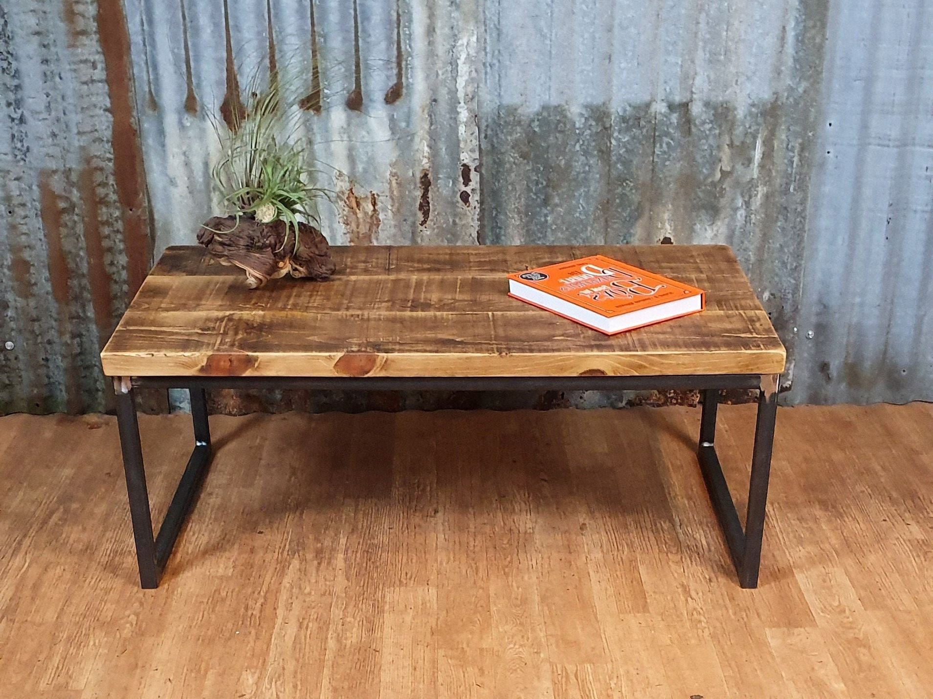 Industrial Reclaimed Calia Style Coffee Table, Solid Wood Within Trendy Metal And Oak Coffee Tables (View 6 of 20)