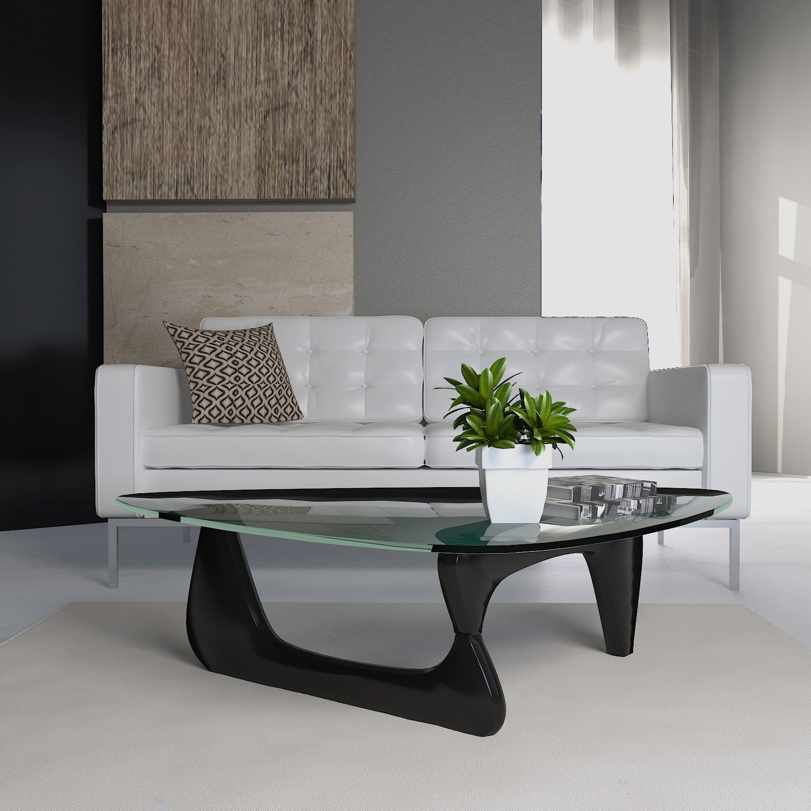 Isamu Noguchi Coffee Table – Glass With Black Wood Base Inside Preferred Espresso Wood And Glass Top Coffee Tables (View 12 of 20)