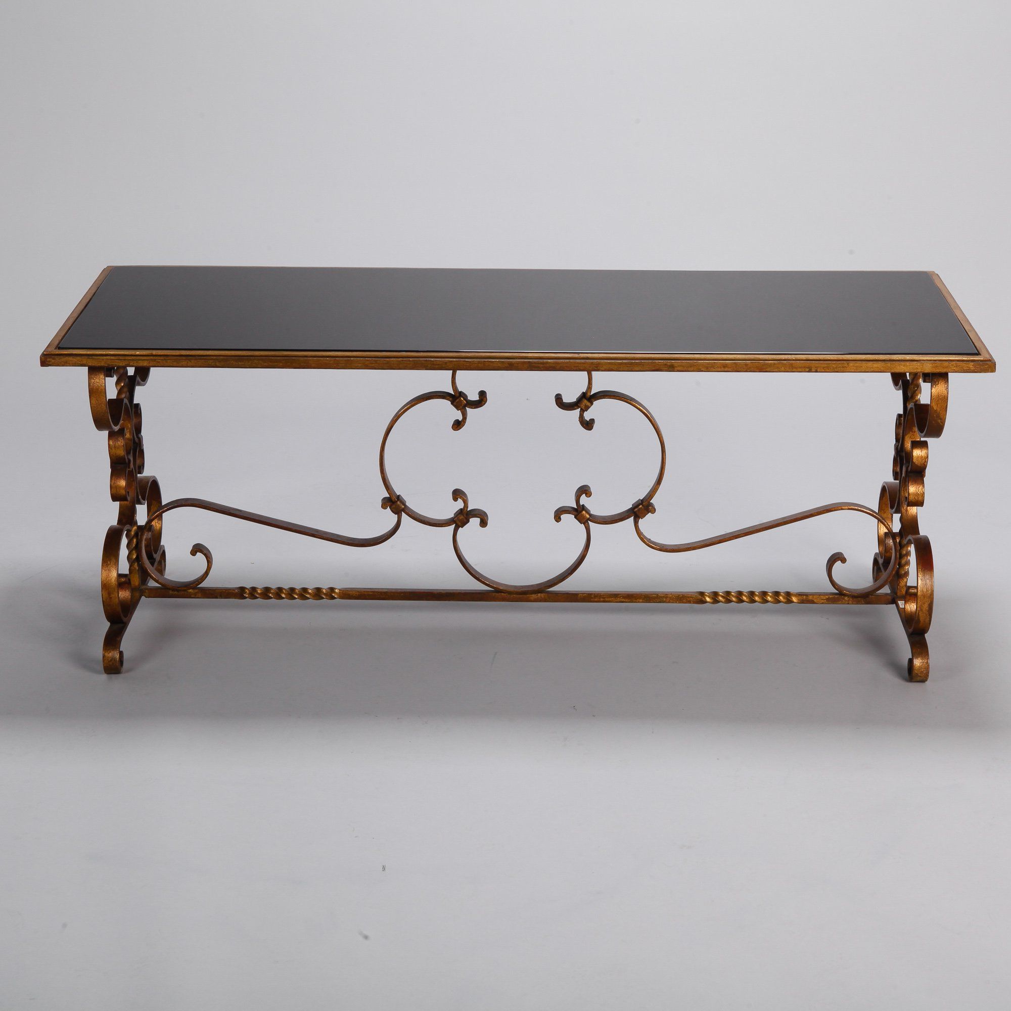 Italian Gilt Iron And Black Glass Cocktail Or Coffee Table Regarding 2020 Aged Black Iron Coffee Tables (View 18 of 20)
