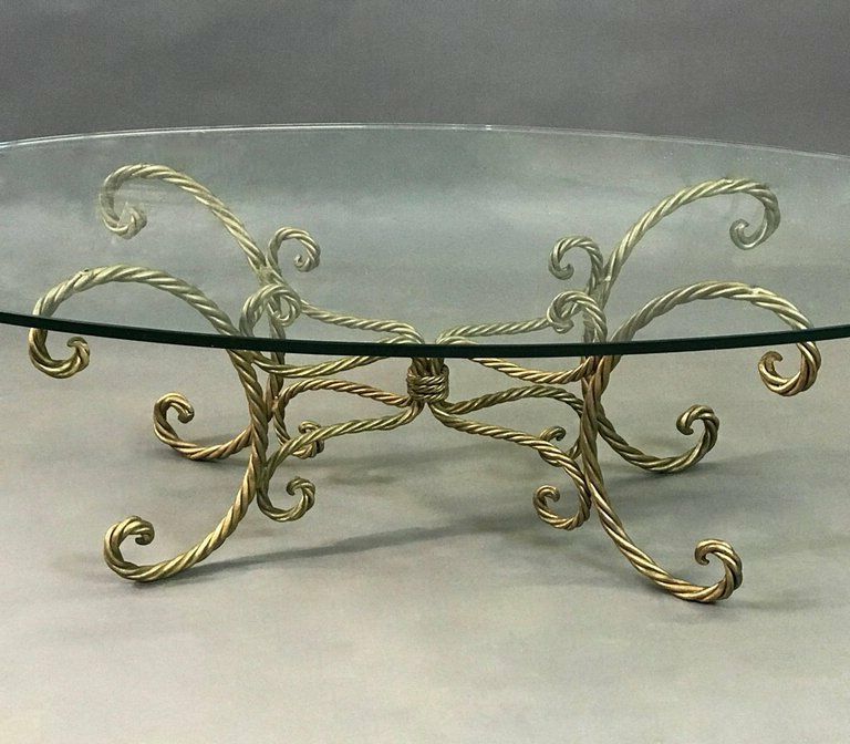 Italian Mid Century Gilt Braided Rope And Oval Glass Throughout Fashionable Oval Corn Straw Rope Coffee Tables (Gallery 19 of 20)