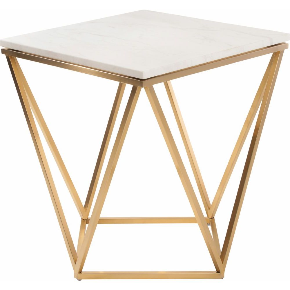 Jasmine Side Table W/ White Marble On Geometric Gold In Well Known Geometric White Coffee Tables (View 7 of 20)