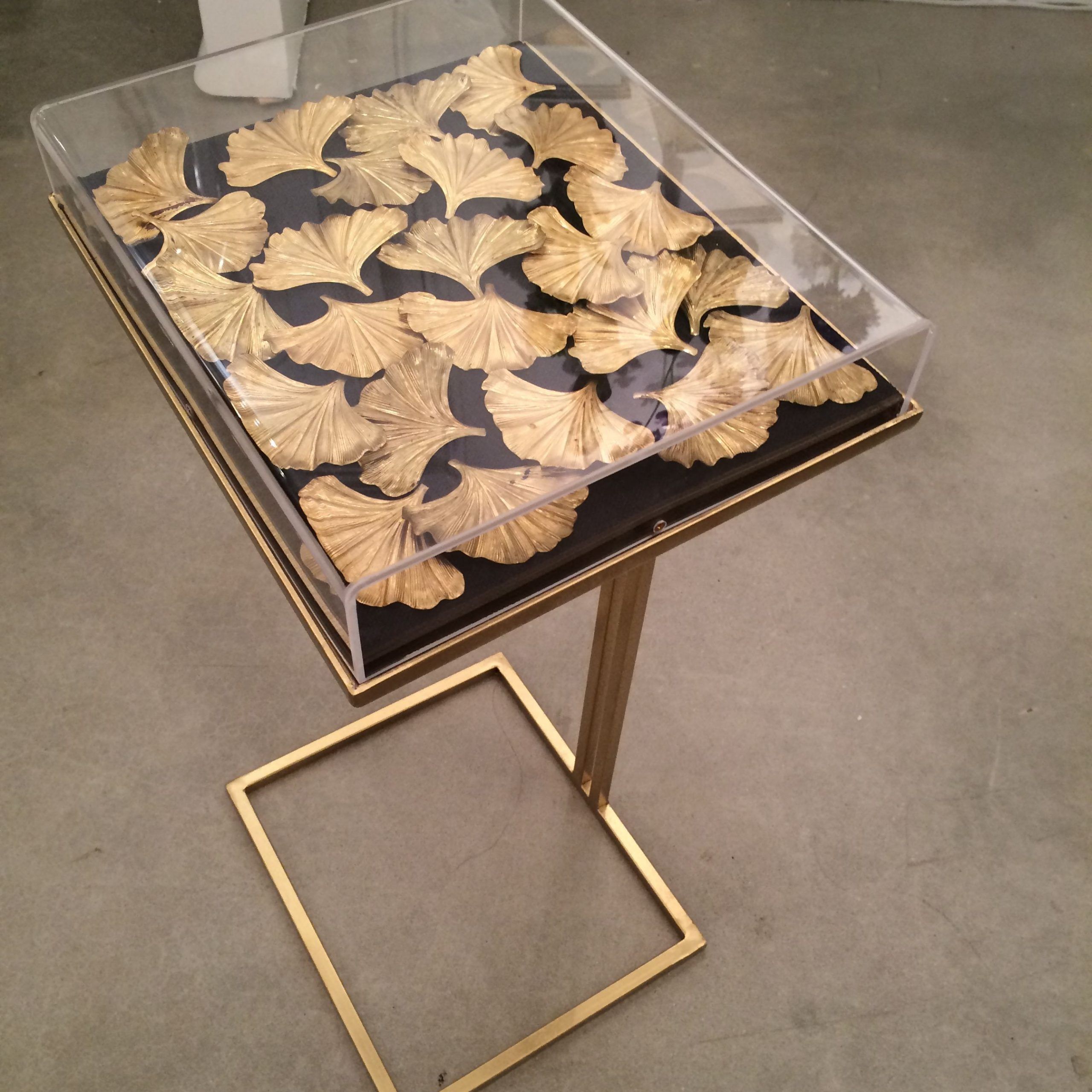 Large Gilded Gingko Cocktail Table With Black Linen And Intended For Well Known Square Black And Brushed Gold Coffee Tables (View 14 of 20)