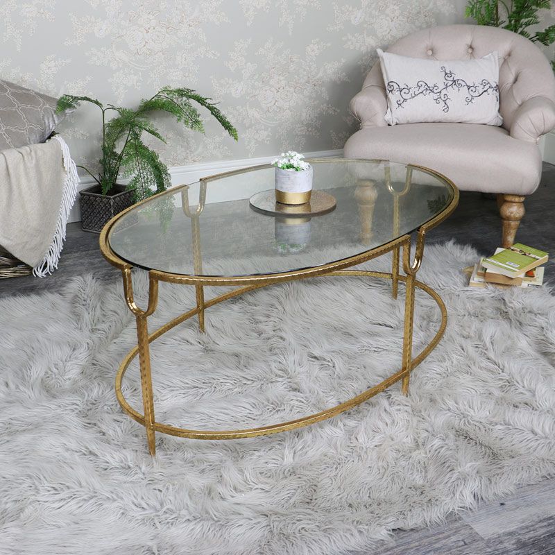 Large Gold Oval Glass Topped Coffee Table (View 14 of 20)
