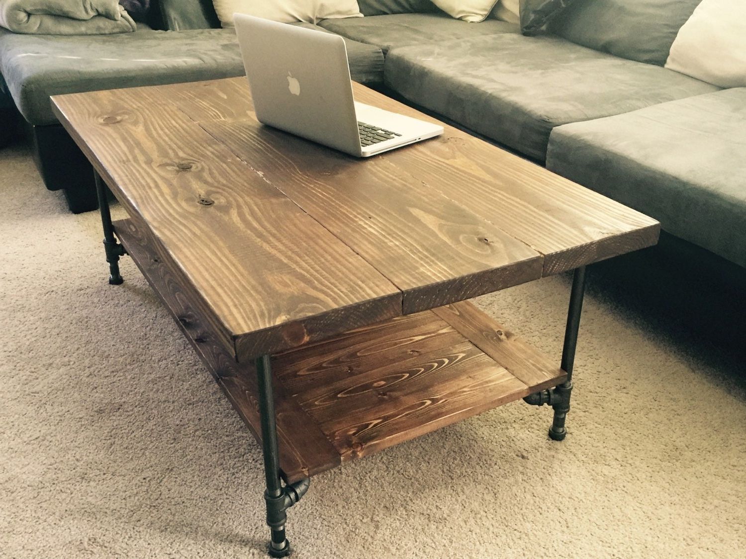 Large Industrial Rustic Wood Pipe Coffee Table With Current Rustic Espresso Wood Coffee Tables (View 5 of 20)