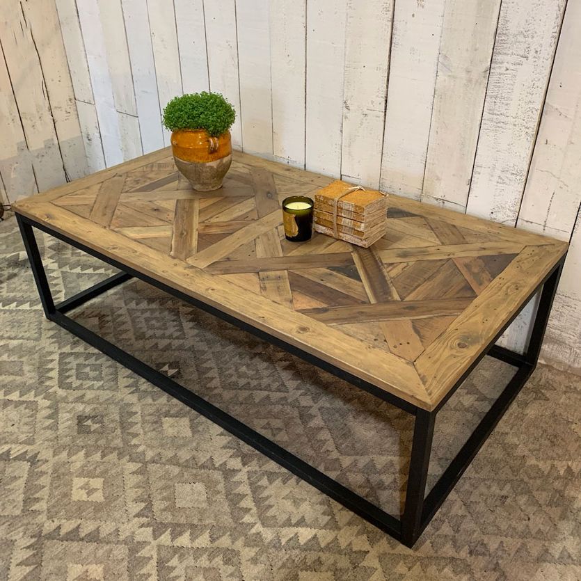 Large Reclaimed Wood Parquet Coffee Table – Home Barn Vintage Within Famous Barnwood Coffee Tables (View 6 of 20)