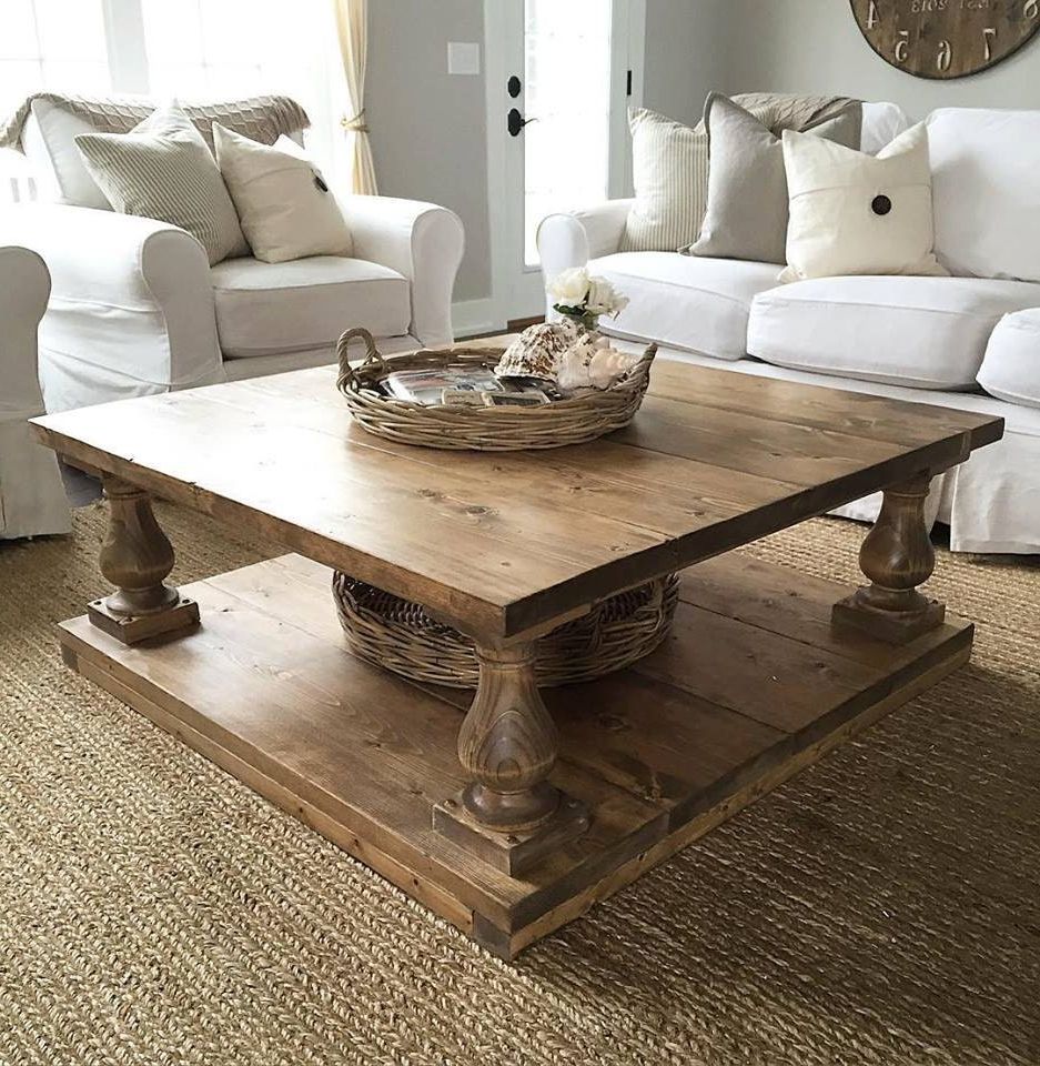 Large Square Rustic Alder Baluster Wide Plank Coffee Table For Best And Newest Rustic Espresso Wood Coffee Tables (View 14 of 20)