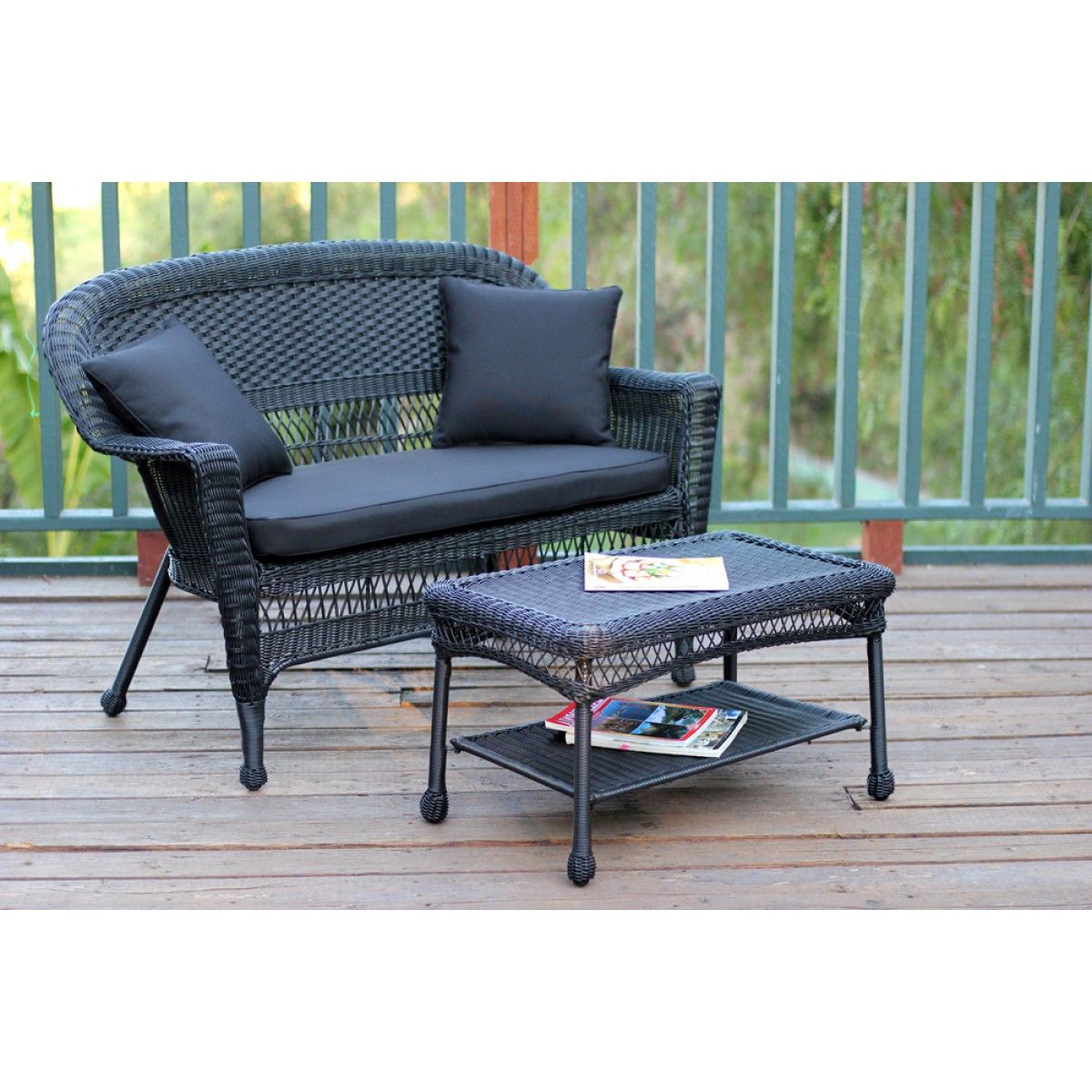 Latest Black And Tan Rattan Coffee Tables Pertaining To Black Wicker Patio Love Seat And Coffee Table Set With (View 10 of 20)