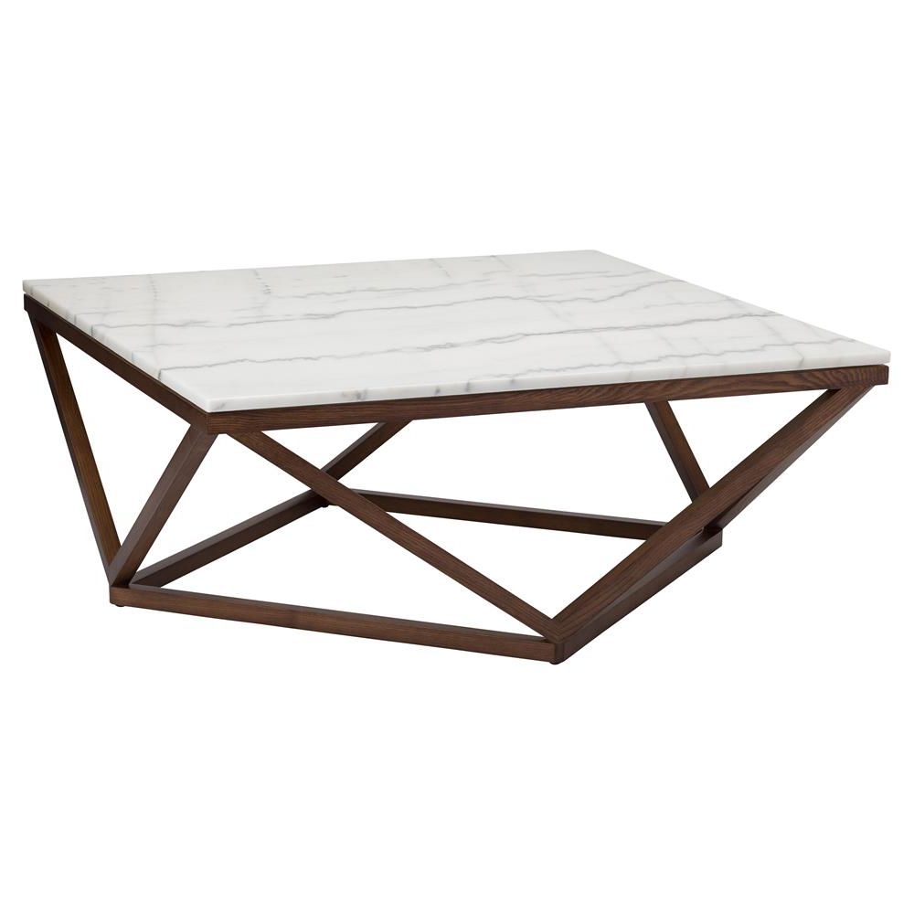 Latest Geometric White Coffee Tables Intended For Jeneva Modern Classic Brown Geometric Base Square White (View 1 of 20)