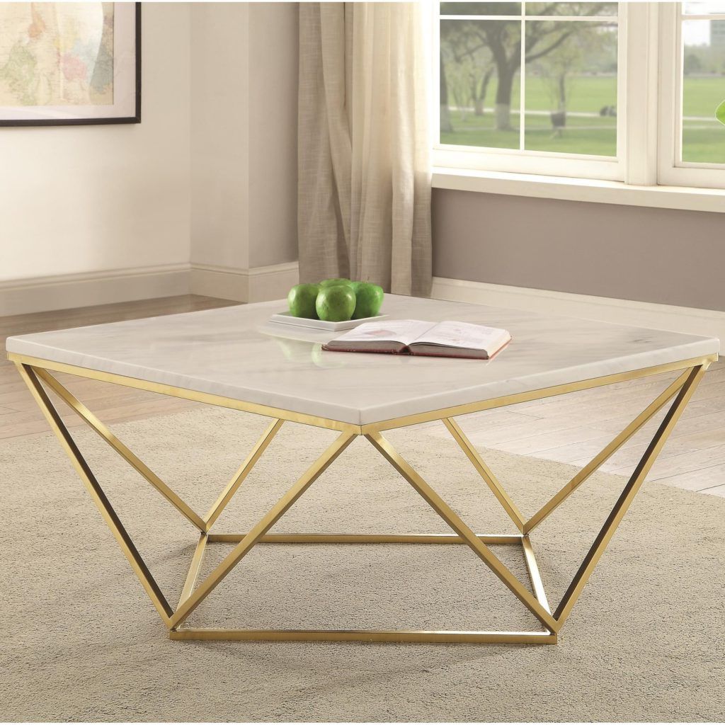 Latest White Marble And Gold Coffee Tables Regarding Coaster #700846 White Marble/brass Coffee Table – Curley's (View 6 of 20)