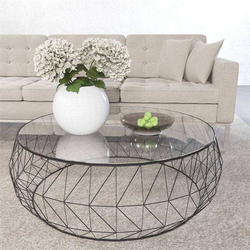 Leisuremod Malibu Modern Round Glass Top Coffee Table With With Well Known Black Round Glass Top Cocktail Tables (View 16 of 20)