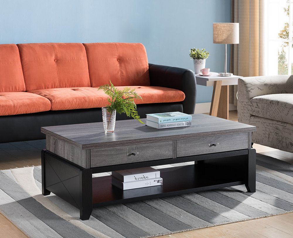 Liana Distressed Grey/black Wood 2 Drawer Coffee Table Inside Most Popular Gray And Black Coffee Tables (View 9 of 20)