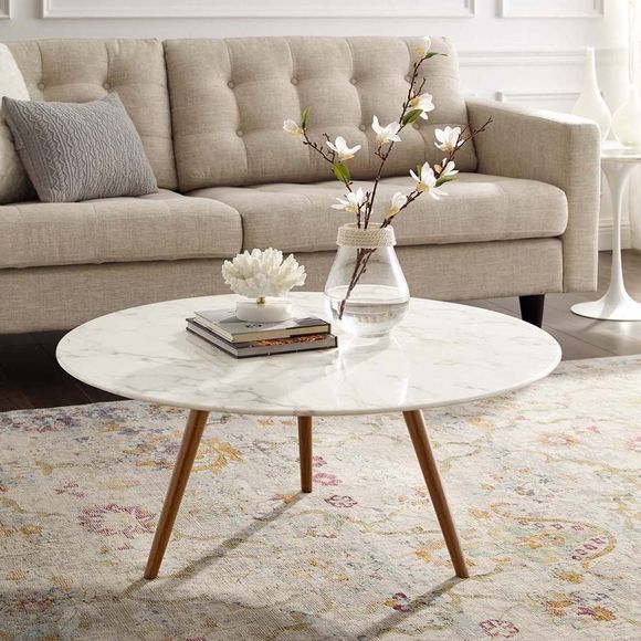 Lippa 36" Round Artificial Marble Coffee Table With Tripod In Most Recently Released Marble And White Coffee Tables (Gallery 7 of 20)