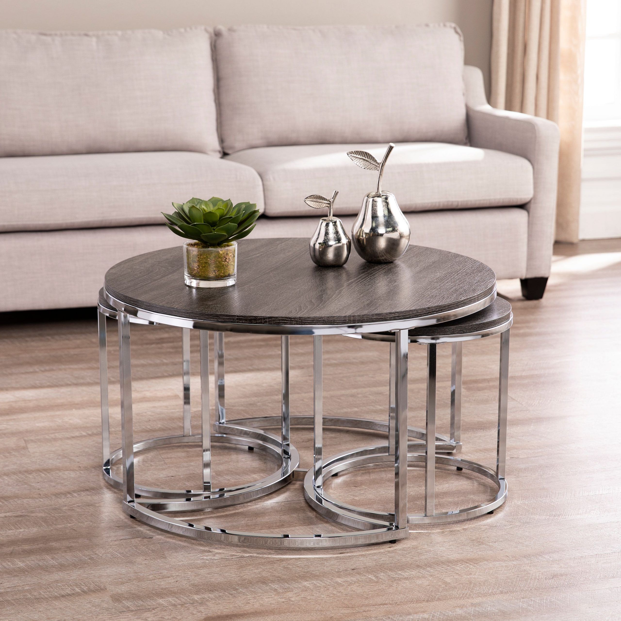 Lokyle Round Nesting Coffee Tables – 3pc Set, Glam, Silver Pertaining To Best And Newest 2 Piece Round Coffee Tables Set (View 9 of 20)