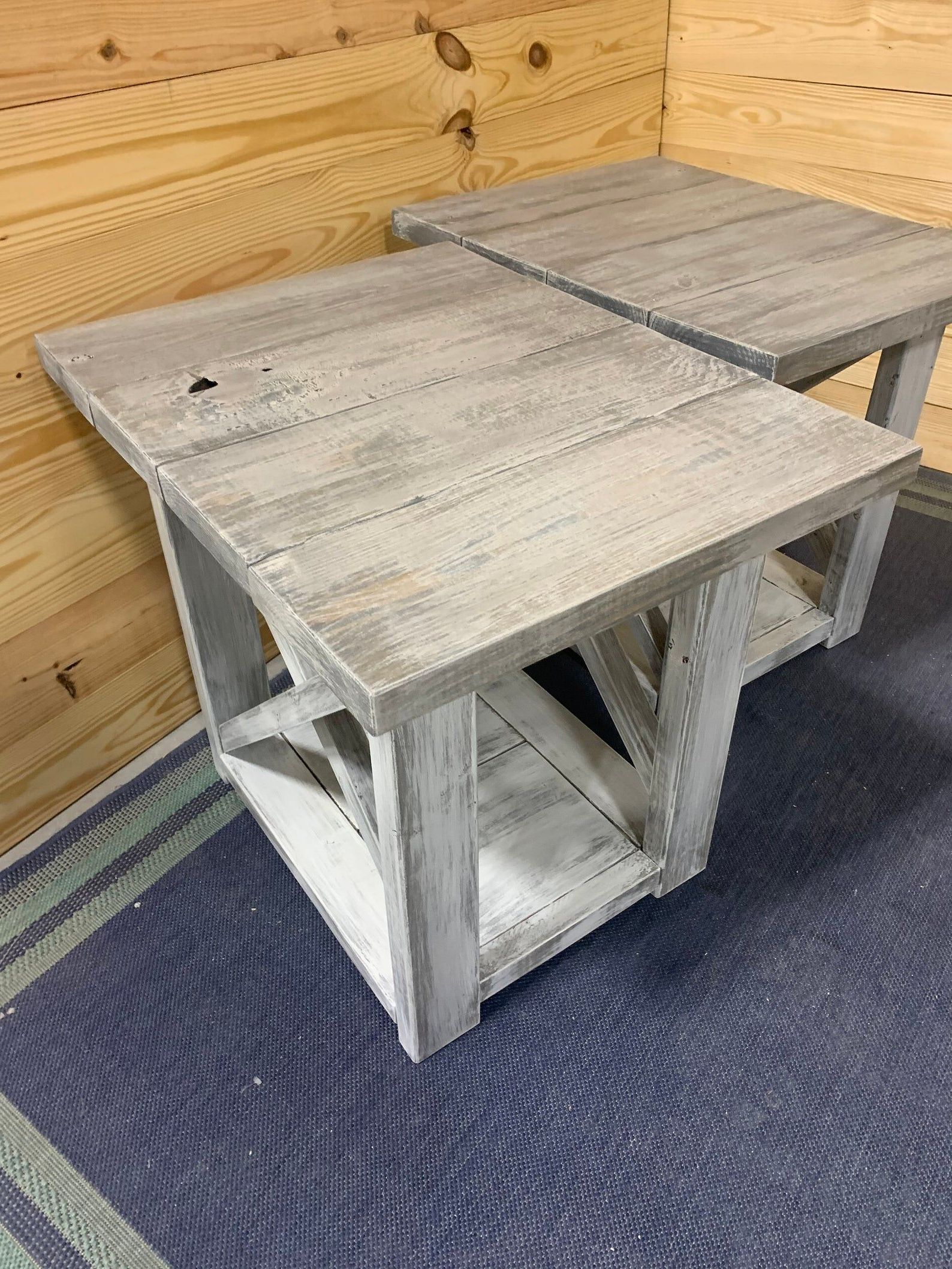 Long Rustic Farmhouse End Tables Gray White Wash Top With With Regard To Most Popular Oceanside White Washed Coffee Tables (View 10 of 20)