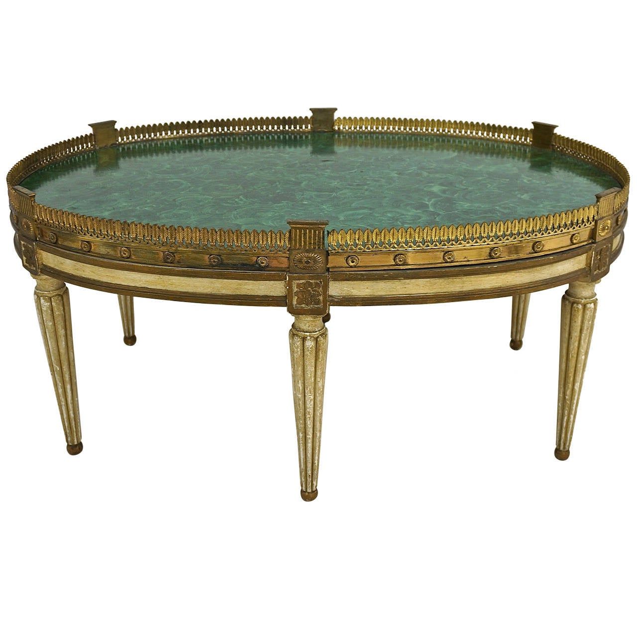 Louis Xvi Style Oval Painted Cocktail Table With Faux Pertaining To Most Up To Date Cream And Gold Coffee Tables (View 12 of 20)