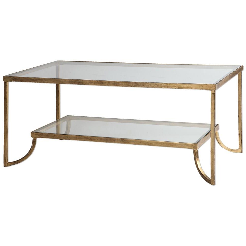 Madox Modern Classic Antique Gold Leaf Glass Rectangular Intended For Well Liked Antique Gold And Glass Coffee Tables (View 13 of 20)