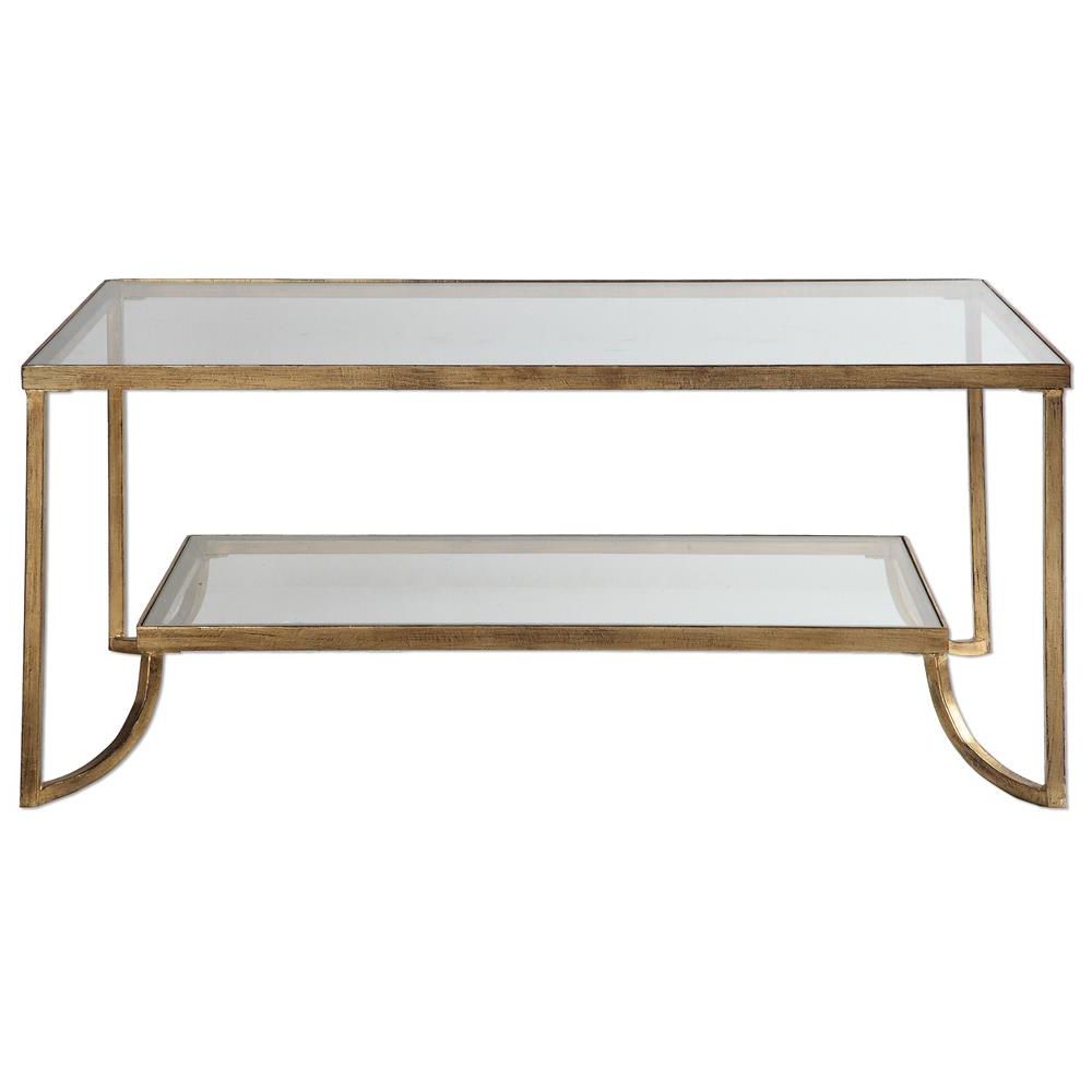 Madox Modern Classic Antique Gold Leaf Glass Rectangular Regarding Current Antique Gold Aluminum Coffee Tables (Gallery 12 of 20)