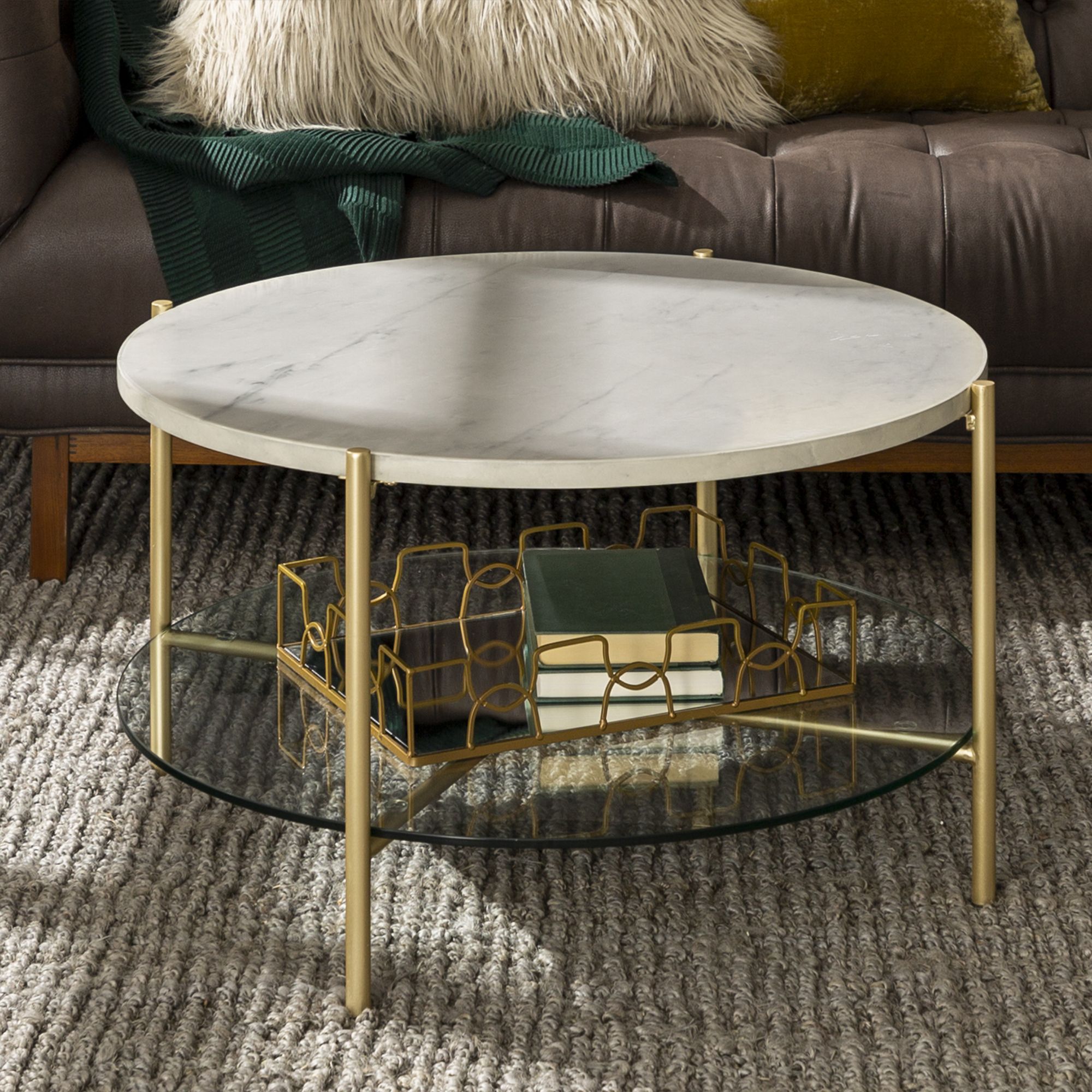 Manor Park Mid Century Round Coffee Table, White Marble With Famous Marble And White Coffee Tables (View 2 of 20)