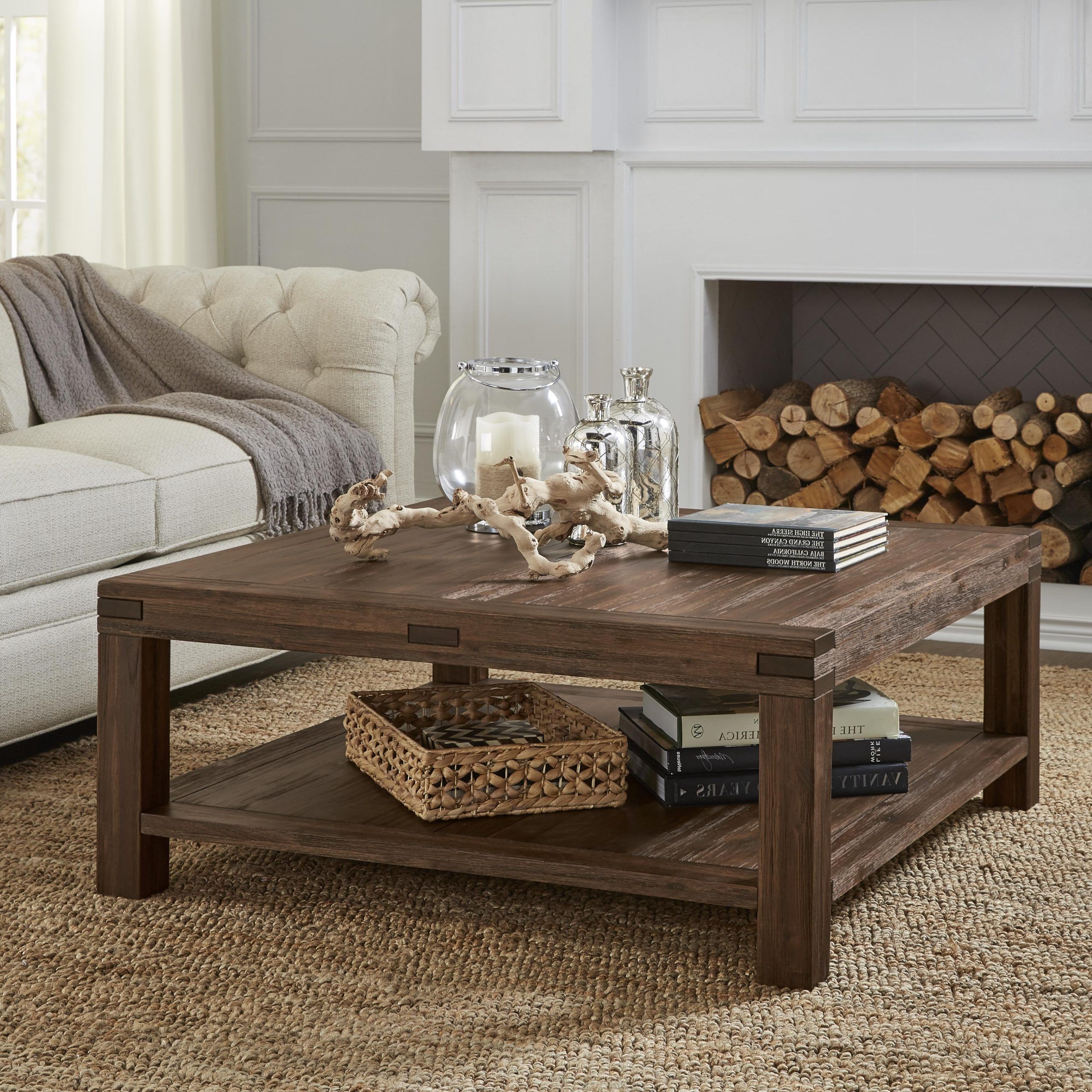 Meadow Solid Wood Square Coffee Table In Brick Brown Regarding Famous Square Weathered White Wood Coffee Tables (View 17 of 20)