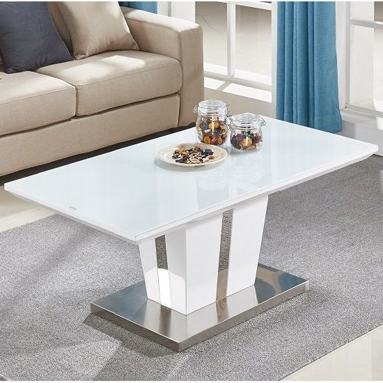 Memphis Coffee Table In White High Gloss With Glass Top In Most Popular White Gloss And Maple Cream Coffee Tables (Gallery 6 of 20)
