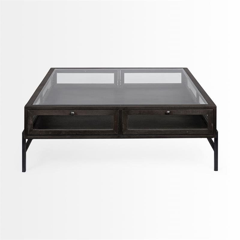 Mercana Arelius Ii 42x42 Square Glass Brown Wood Black With Regard To 2020 Black And Oak Brown Coffee Tables (View 14 of 20)
