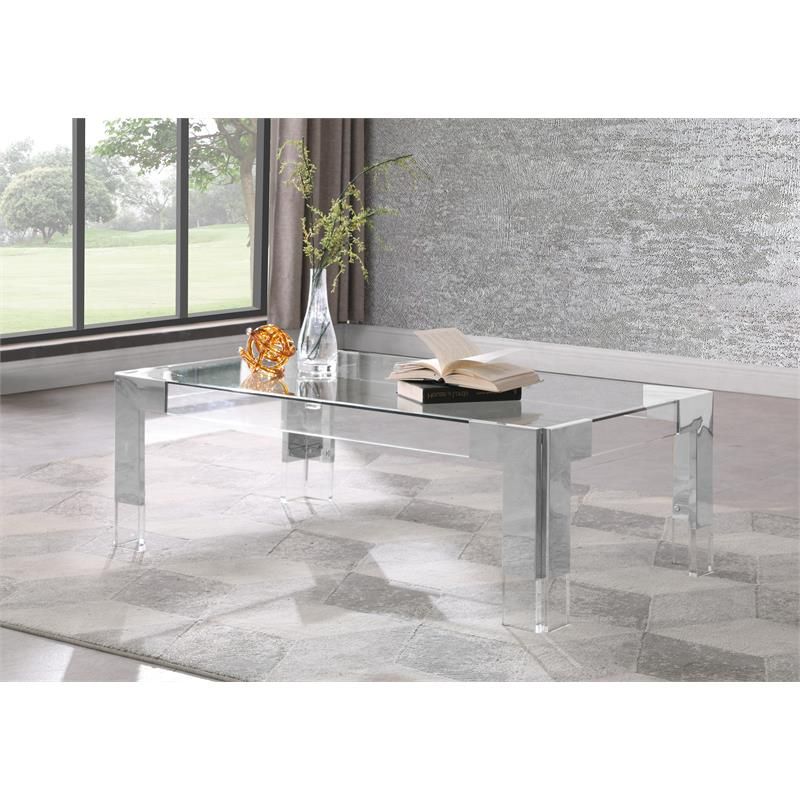 Meridian Furniture Casper Rectangular Glass Top Coffee Pertaining To Most Up To Date Chrome And Glass Rectangular Coffee Tables (View 11 of 20)