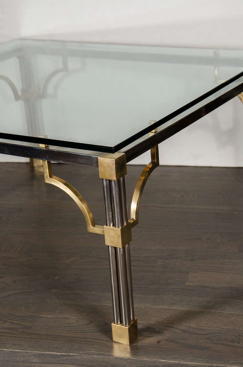 Mid Century Modern Brushed Nickel And Brass Cocktail Table Throughout Favorite Metallic Gold Modern Cocktail Tables (Gallery 19 of 20)