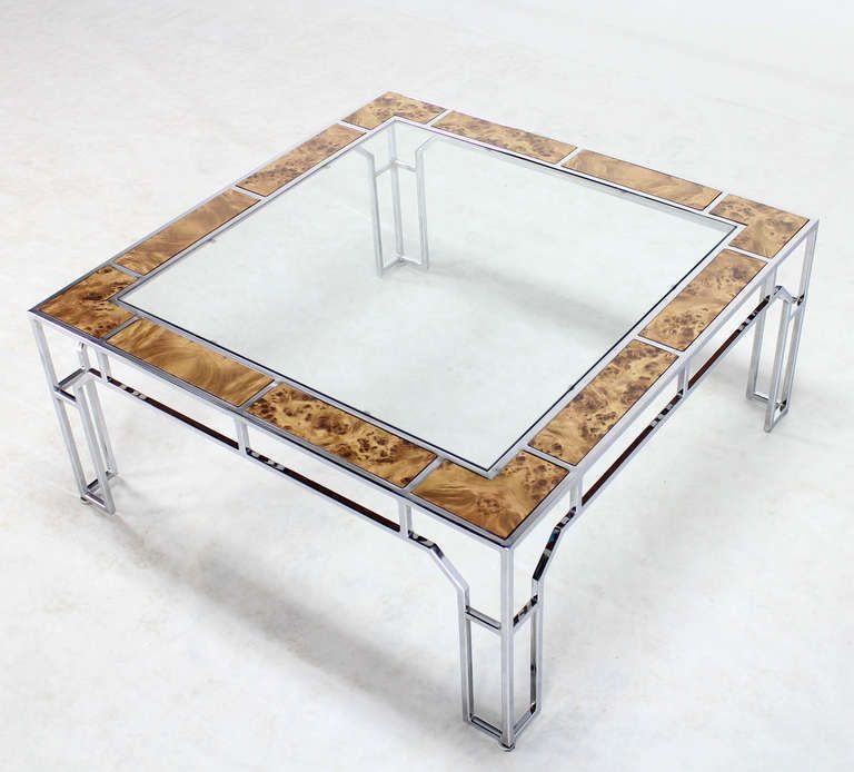 Mid Century Modern, Chrome And Glass Square Coffee Table Within Most Current Chrome And Glass Modern Coffee Tables (View 3 of 20)