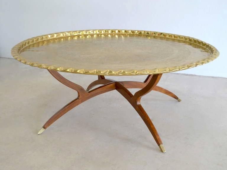 Mid Century Round Brass Tray Top Coffee Table For Sale At Regarding Most Recently Released Antique Brass Round Cocktail Tables (View 16 of 20)