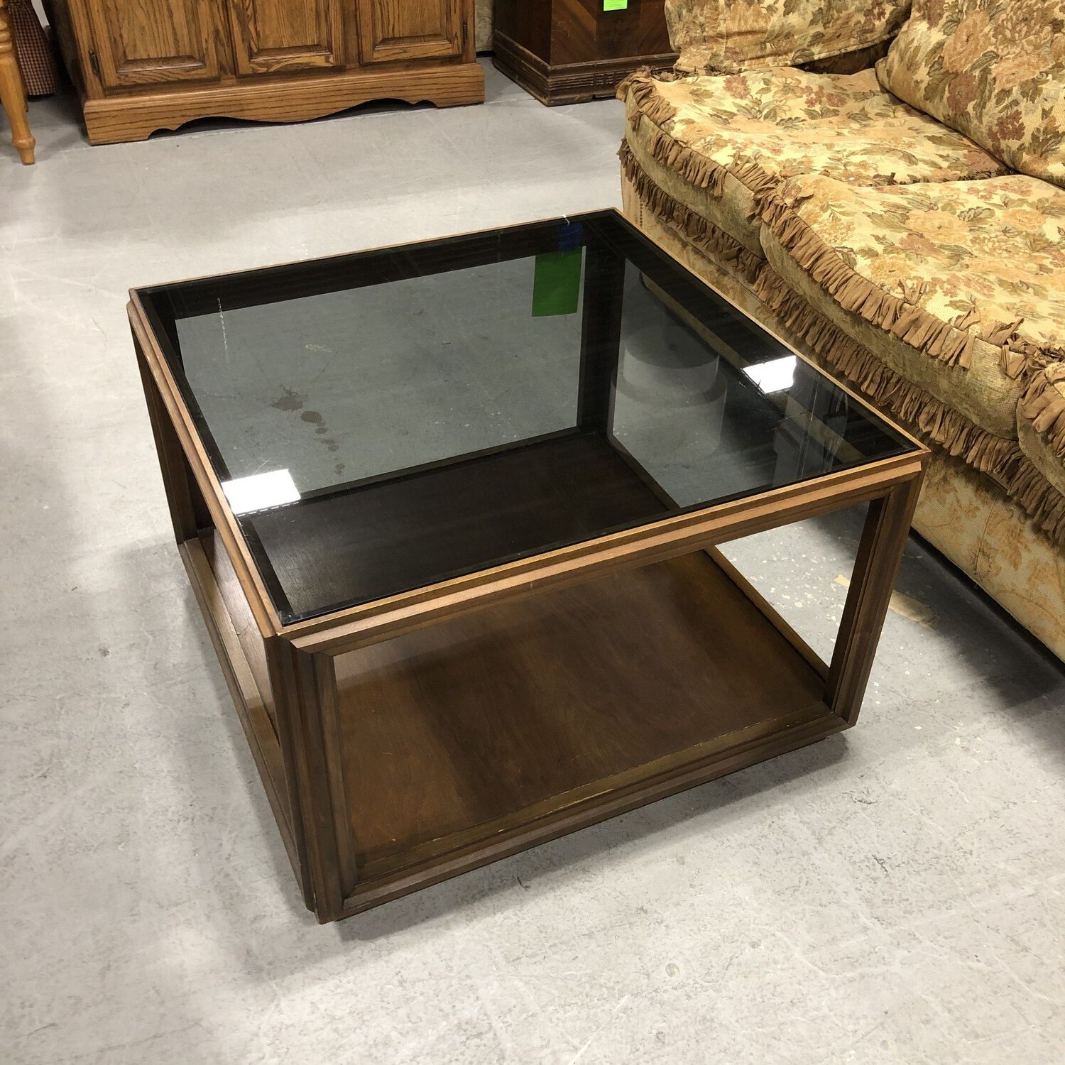 Mid Century Square Wooden Coffee Table W/smoked Glass With Regard To 2019 Smoke Gray Wood Coffee Tables (View 8 of 20)