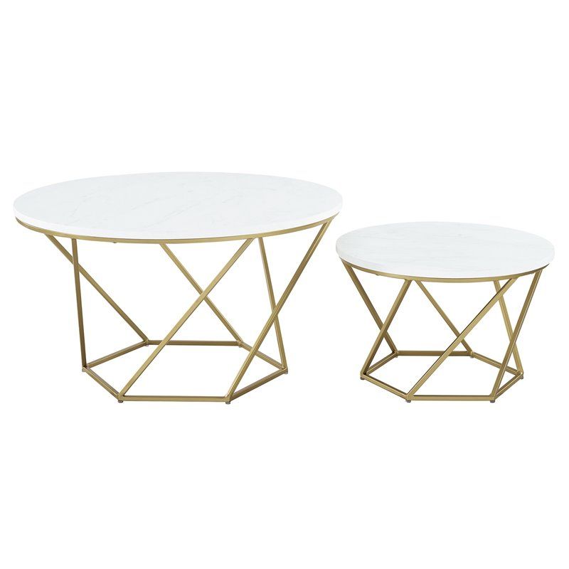 Modern Geometric Nesting Coffee Tables In Gold With White With Most Popular Geometric White Coffee Tables (View 8 of 20)
