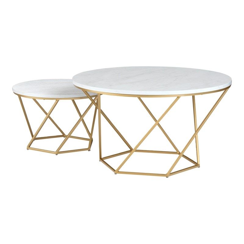 Modern Geometric Nesting Coffee Tables In Gold With White With Regard To Famous Geometric White Coffee Tables (View 4 of 20)